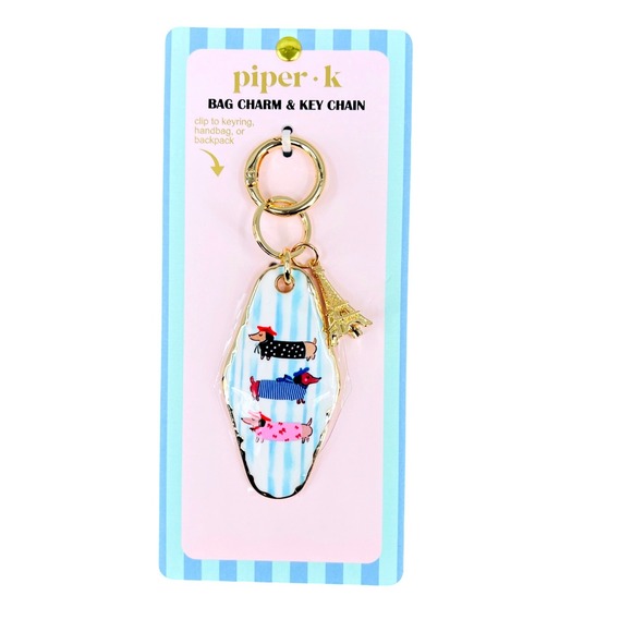 Piper K Accessories - Piper K Dachshund Bag Charm Keychain Eiffel Tower Paris Theme Gold Tone NWT